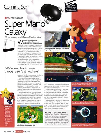 Speaking of the Galaxy games, here is the preview for Super Mario Galaxy on Wii from Official Nintendo Magazine 10 - December 2006 (UK)