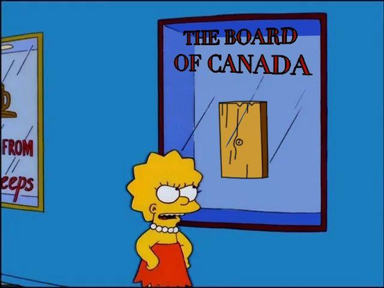 Simpsons frame: Lisa Simpson scowling at a cutting board in a display frame at a museum, labelled "THE BOARD OF CANADA"