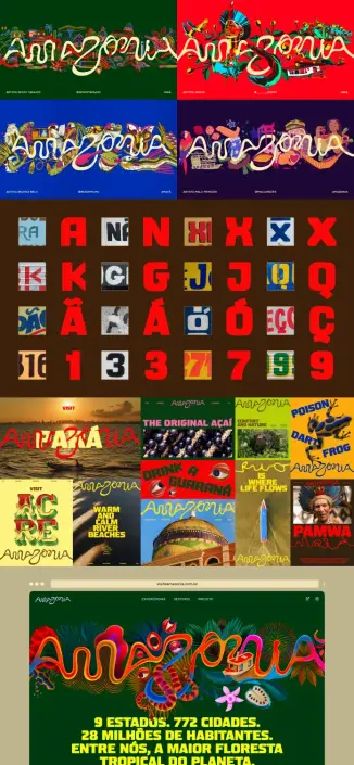 The Brazilian Legal Amazon has an official brand for the first time. Developed by FutureBrand São Paulo in partnership with RAI and Embratur, the identity unifies all nine Amazonian states under a single visual system while preserving each state's distinct character. The logotype was drawn directly from satellite imagery of the Amazon River basin, with every letter extracted from the natural curves of its 25,000 kilometers of navigable waterways. The brand operates as a flexible, living system—adapting its colors and graphic elements to reflect local fauna, flora, and culture across different regions and contexts. A "Made of Amazon" seal of origin extends the identity into an economic tool, certifying locally produced goods and connecting Amazonian entrepreneurs to international markets. The initiative, launched at visiteamazonia.com.br, positions the Amazon not only as a global tourism destination but also as an active driver of sustainable regional development for its 28 million residents.