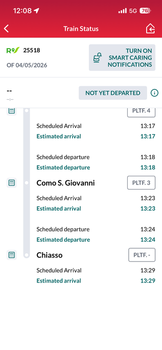 Trenitalia Shows Chiasso as destination