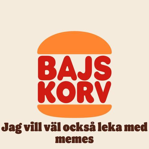 Burger King logo med texten ”bajskorv jag vill väl också leka med memes”