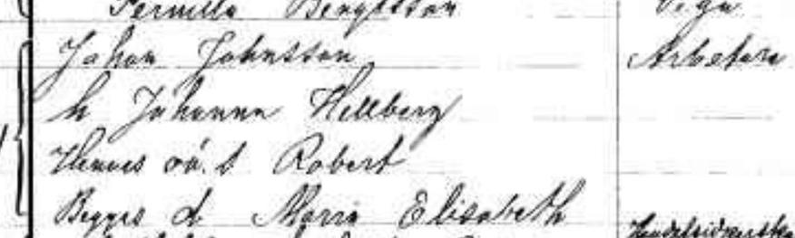 Folkräkningen 1880. ”Johanna Hellberg och hennes oäkta son Robert”