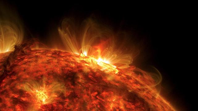 Closeup of the sun with flares