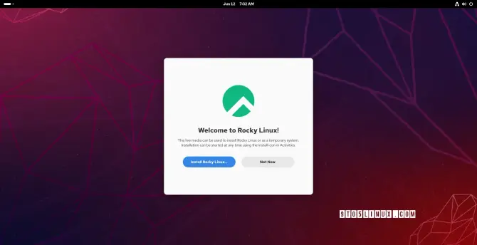 A screenshot of Rocky Linux 10 wuth the GNOME desktop environment showing the Welcome app.