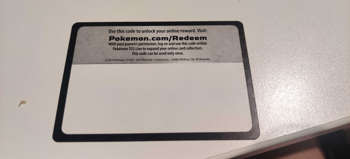A Pokemon TCG code card but the code section is empty