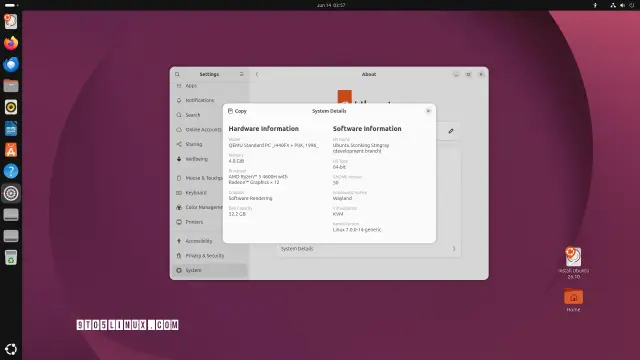 A screenshot of Ubuntu Desktop 26.10 daily build showing the GNOME Settings app.