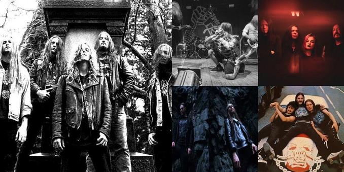 Collage of photos of the bands Funebrarum, Stranguliatorius, Embryonic Autopsy, Desecresy, Motörhead