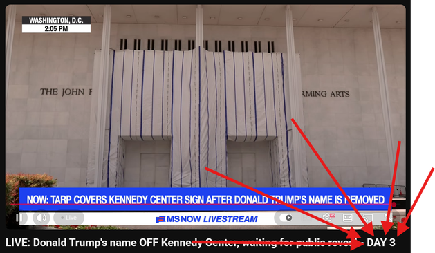 WASHINGTON, D.C.
2:05 PM

THE JOHN F

RMING ARTS

NOW: TARP COVERS KENNEDY CENTER SIGN AFTER DONALD TRUMP'S NAME IS REMOVED

HD

· Live

AMSNOW LIVESTREAM

LIVE: Donald Trump's name OFF Kennedy Center, waiting for public reveal - DAY 3