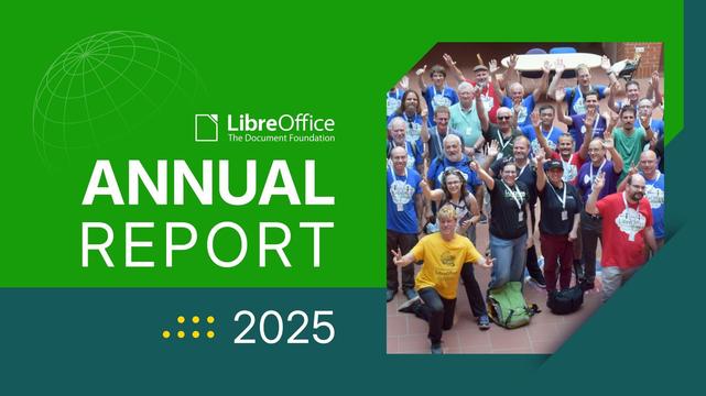 Annual Report banner with group photo from LibreOffice Conference