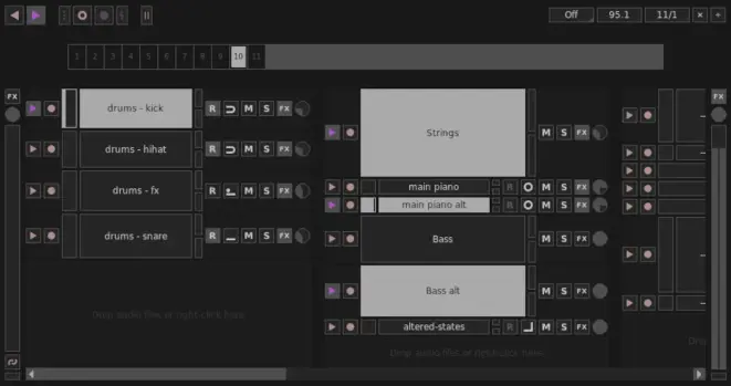 A screenshot of Giada showing the main window while editing audio tracks.
