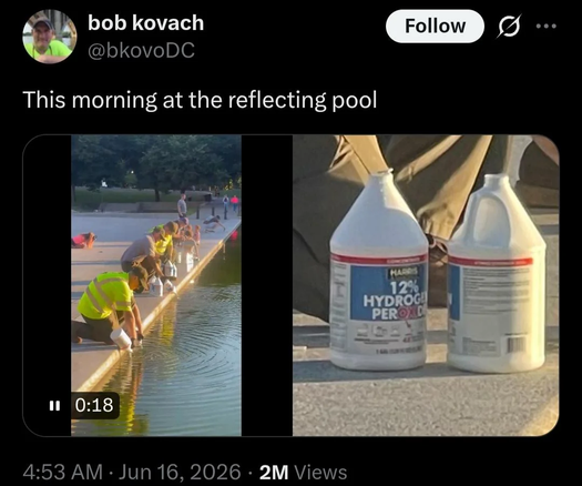The Nazi pedophile in the white house dumps $100,000 worth of hydrogen peroxide one gallon at a time in his disgusting pool.
