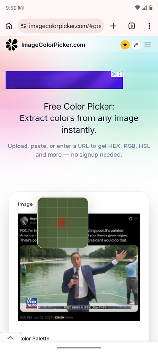 A color picker picking the color of the pool with an eyedropper tool.