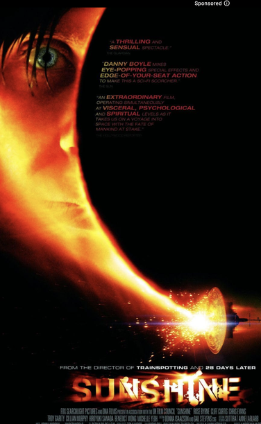 Official movie poster for the 2007 sci-fi film "Sunshine" starring Cillian Murphy, Rose Byrne, Chris Evans, and Michelle Yeoh