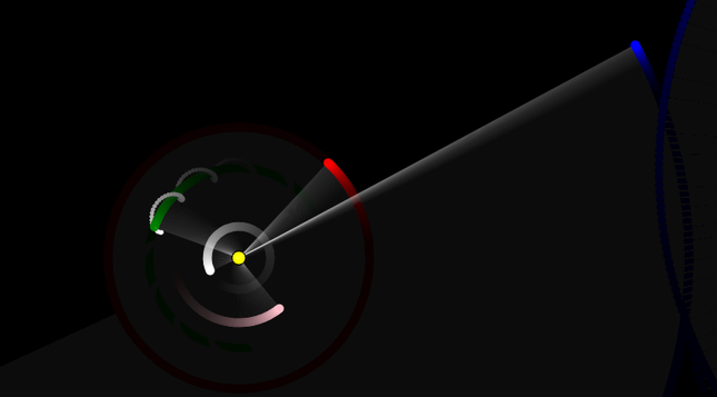 schematic diagram of a heliocentric solar system with traces for the positions of the planets and moon