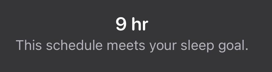 9 hours of sleep. This schedule meets your sleep goal.