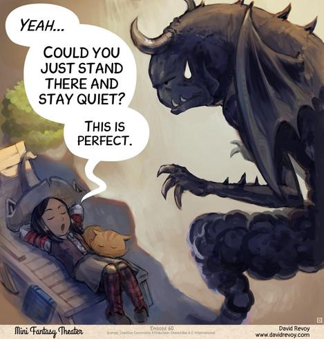 Panel 4. Pepper has her arms crossed behind her head, relaxing in the shadow, and Carrot joins her. Shadowrex Supremus is frustrated at being reduced to this.  
> Pepper: "Yeah... Could you just stand there and stay quiet? This is perfect."