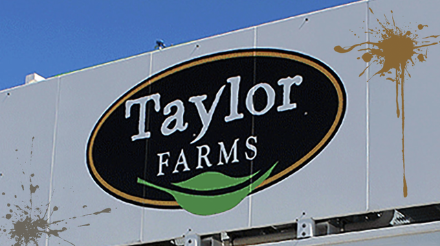 Pic of a large Taylor Farms sign against a bright blue sky background. Brown splatters have been edited onto it.

Note to any legal observers: the mud splatters edited onto this photo simply represent the long-lasting stain of reputational damage that companies can suffer as a result of outbreaks and any real or perceived delays in response, such as performing recall.