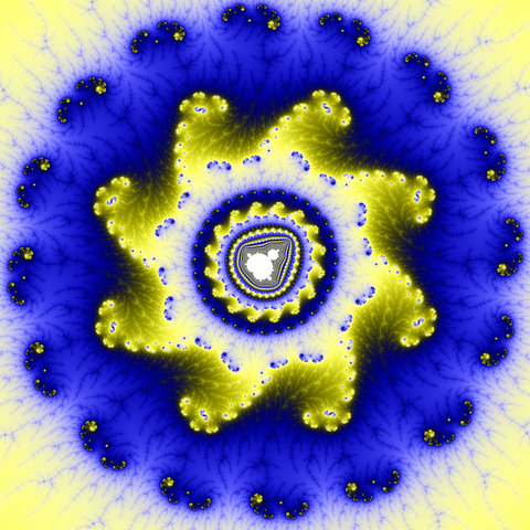Fragment of the Mandelbrot set, coordinates: -1.4790776463333420343, -0.0107492545044568594 width 0.00000000000000041