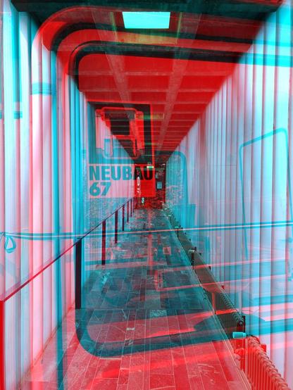 Architectural photography, a college from the 1960s. Simulated double exposure.