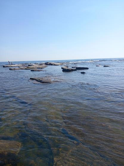 Flata klipphällar ute i havet