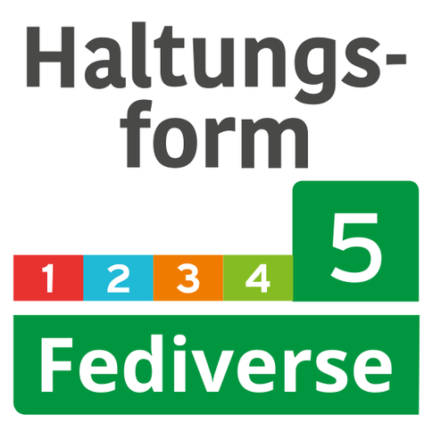Angelehnt an die Labels mit der Haltungsformkennung bei Fleischwaren von rot-1 bis grün-5 (bio) ein Label für das Fediverse mit Haltungsform 5,