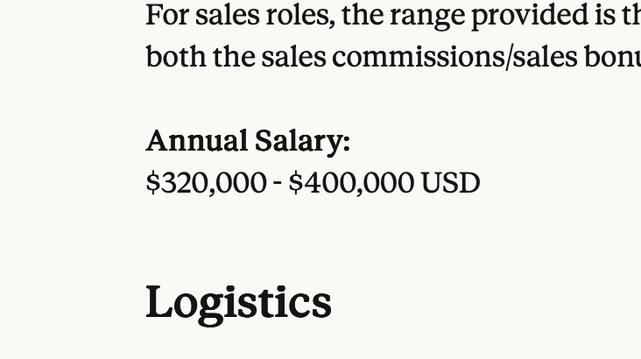 A screenshot from the linked Anthropic events job listing where the salary is $320–$400k absolutely fucking batshit crazy