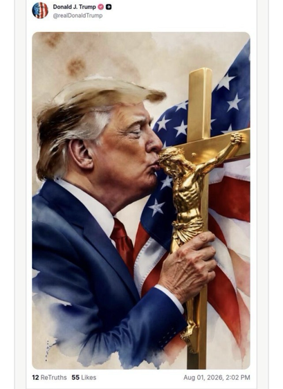 Fake photo of Trump kissing Christ on the cross
