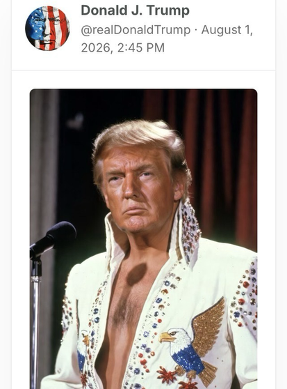 Fake photo of Trump in an Elvis jumpsuit