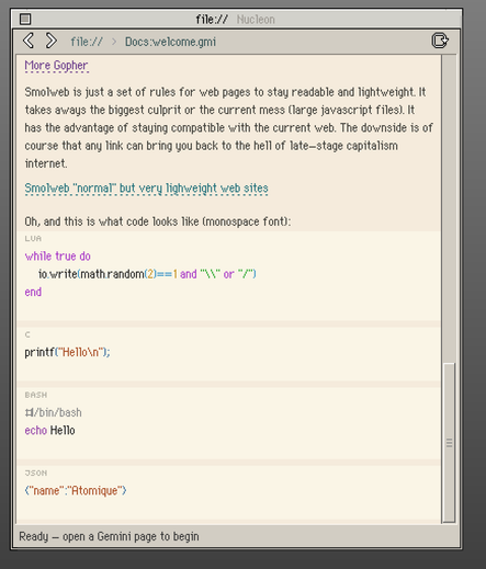 a pixelated browser showing syntax coloring for several languages