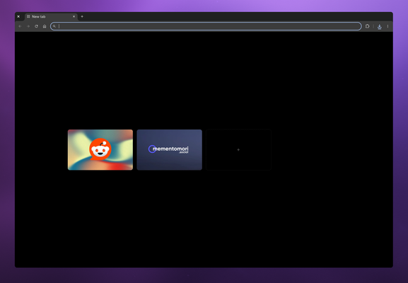 Screenshot of ungoogled-chromium with quicktab, Reddit and mementomori.social as links.