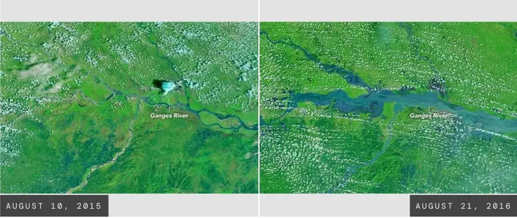 ‘Two-up’ image of Ganges flooding. Source: NASA Science