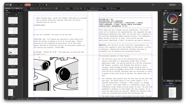 Screenshot of Affinity Publisher with the zine 'Field Notes on Productive Friction' open for editing