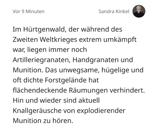 Screenshot aus dem Liveblog der Aachener Zeitung über den Brand im Hürtgenwald.