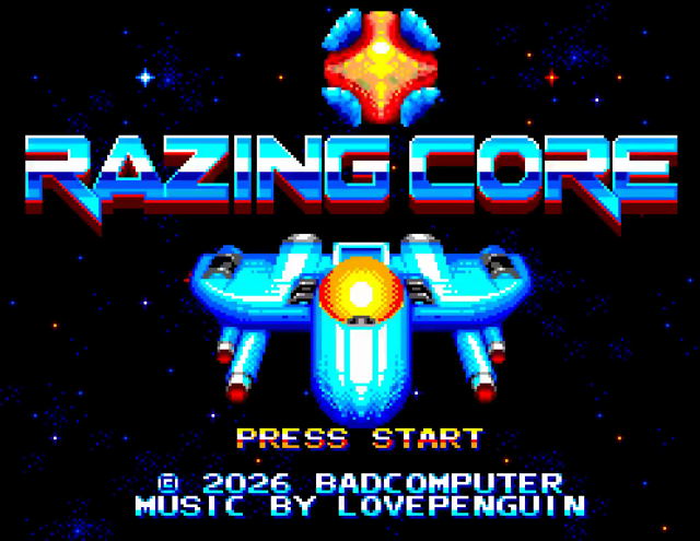 Short gif of title screen and gameplay in attract mode of a shmup game.