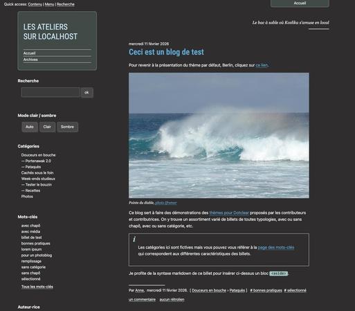 Copie d’écran du thème Simone en œuvre sur un blog Dotclear.