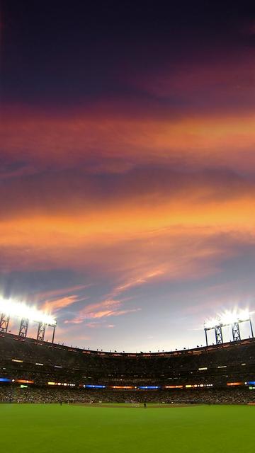 A shot of the Oracle Park with a beautiful sunset