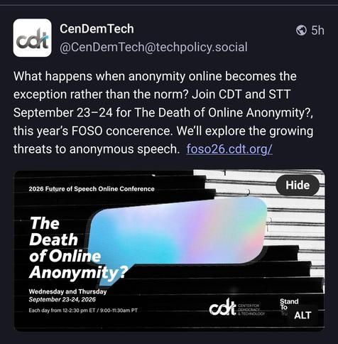 A screenshot of CenDemTech post about their upcoming conference.