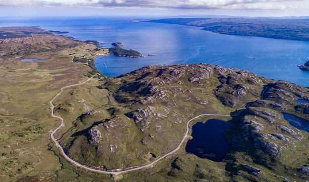Aerial photo of a rugged coastline.