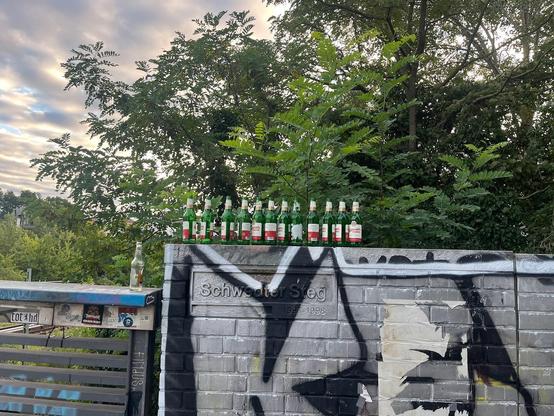 Budweiser bottles lined up at Schwedter Steg