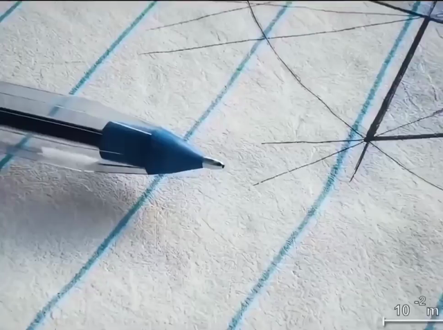 grossissement de la matière d'un stylo-bille jusqu'à l'infini