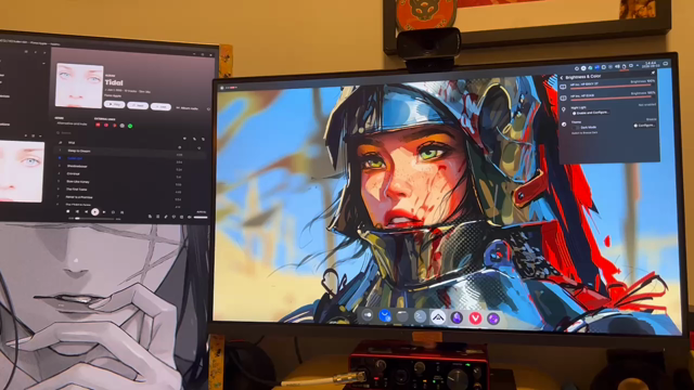 A video of two monitors showing a KDE Linux desktop.  During the course of the video, the brightness of the two monitors is varied from the panel; this produces a number of rainbow-esque visual glitches.  It is unclear why it is happening.