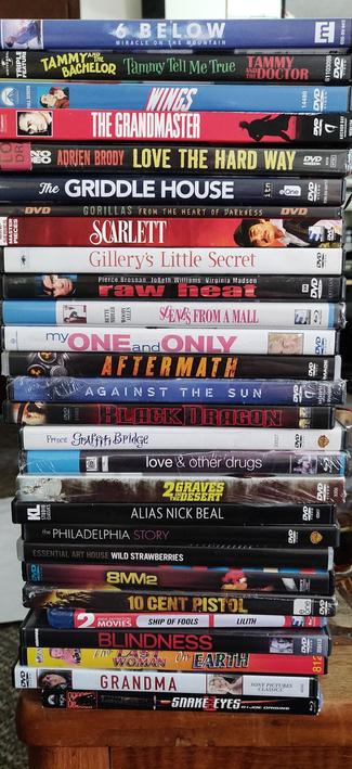 24 individual DVD movies, a Blu Ray movie, a documentary DVD, a TV miniseries on DVD, and a triple feature DVD. Of course I didn't find anything I went looking for.
