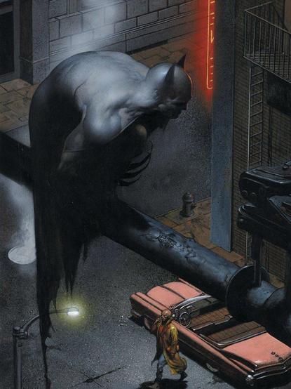 perché dans la nuit comme une chauve-souris, Batman surveille la ville