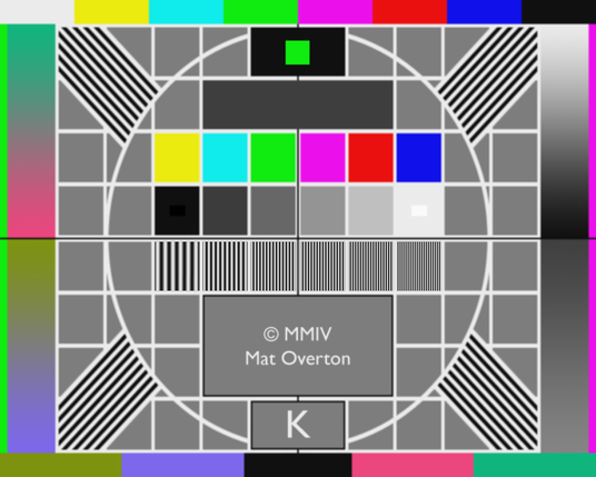 4:3 Test Card K
The centre has colours, grey scale and frequency grating.