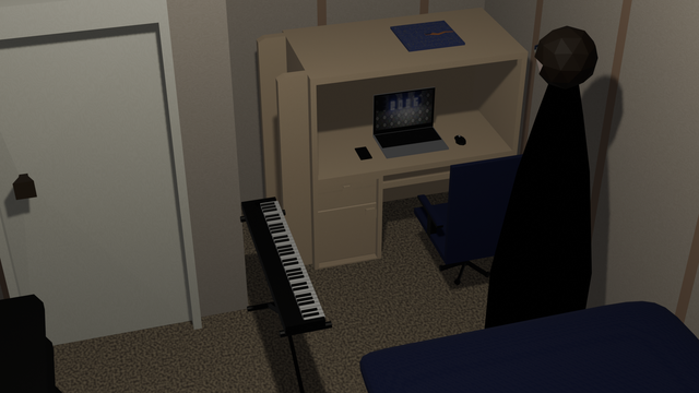 A low poly render of VANTABlack's bedroom.