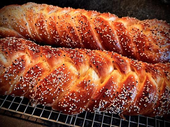 Two sesame challah