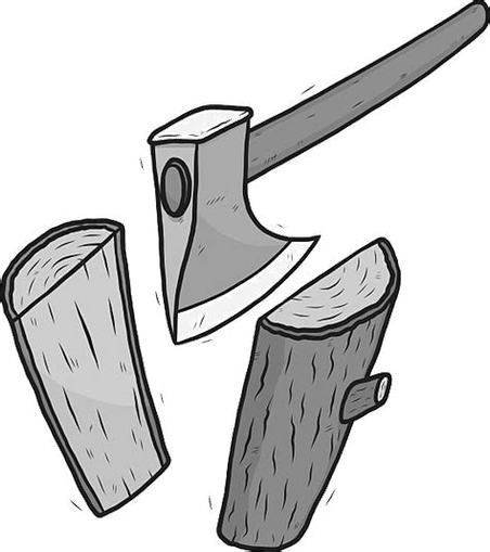 Clip art drawing of splitting wood with an axe