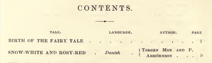 The first two table of contents entries from Anthony Montalba’s _Fairy Tales from All the Nations_ (1849).