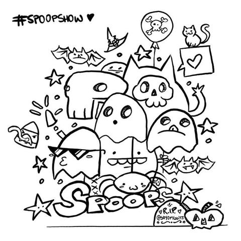 Old #SpoopShow doodle! A bunch of ghosties and skeletons and doodly silly things mashed up together.