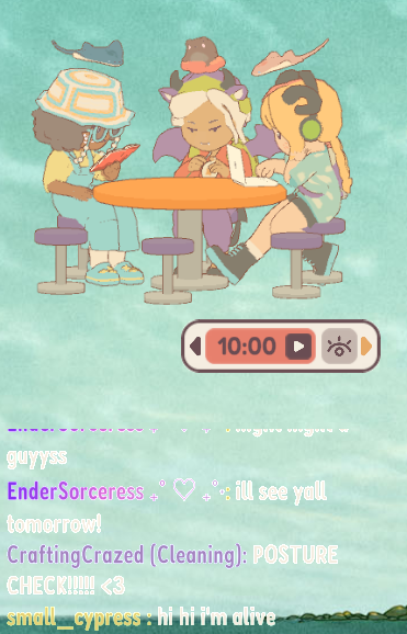three little humanoid figured sit at a table working on a desktop screen with a little chat below